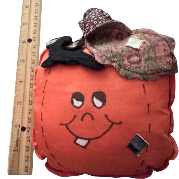 Vintage Fabric Pumpkin Décor Set of 4 – Primitive Handmade Fall Halloween - Picture 9 of 12